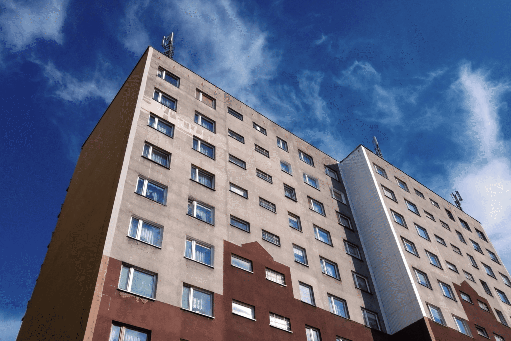 brown buildings against blue sky