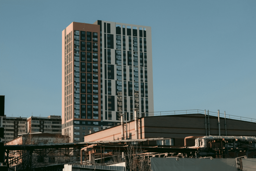 brown buildings against blue sky